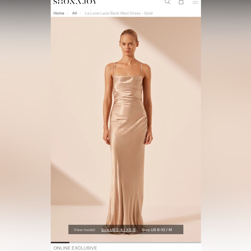 Never been worn gold Shona joy La Lune lace back bridesmaid dress size 4
